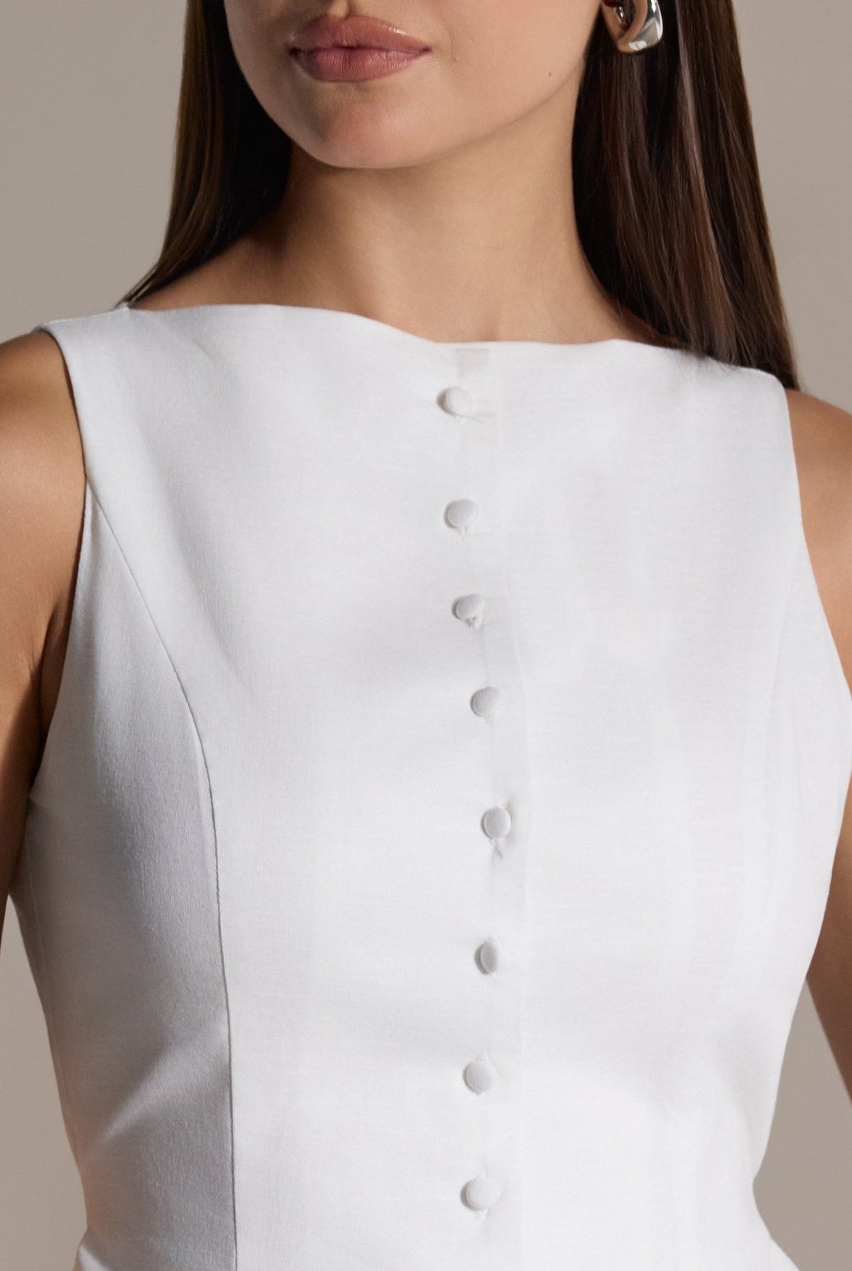 White Sleeveless Boat Linen Top - shopaleena