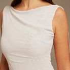 White Sleeveless Chiffon Maxi Dress with embroidery - shopaleena