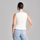 White Sleeveless Chiffon Ruffled Blouse - shopaleena