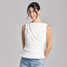 White Sleeveless Chiffon Ruffled Blouse - shopaleena