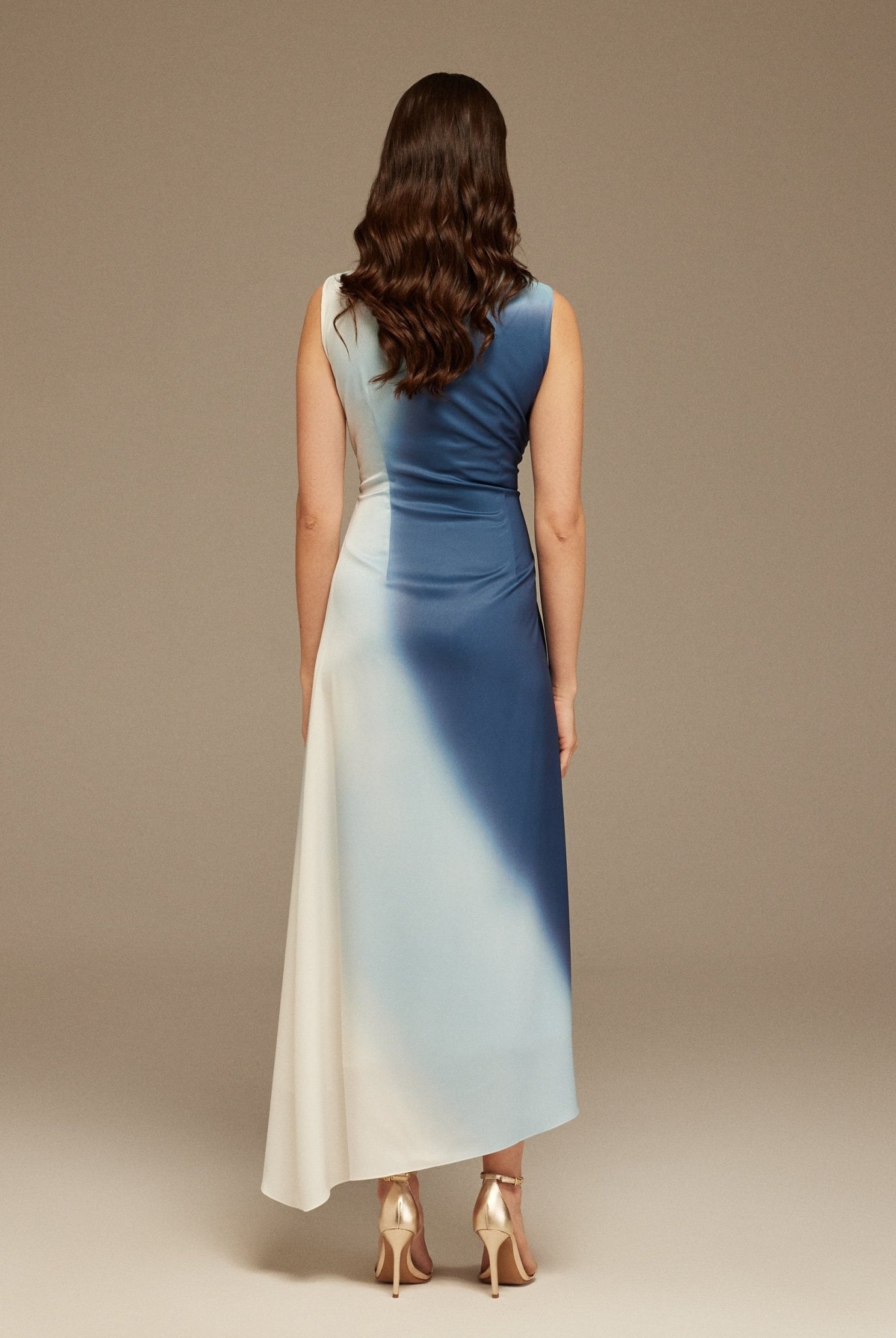 White Sleeveless Gathered Waist Maxi Dress - shopaleena