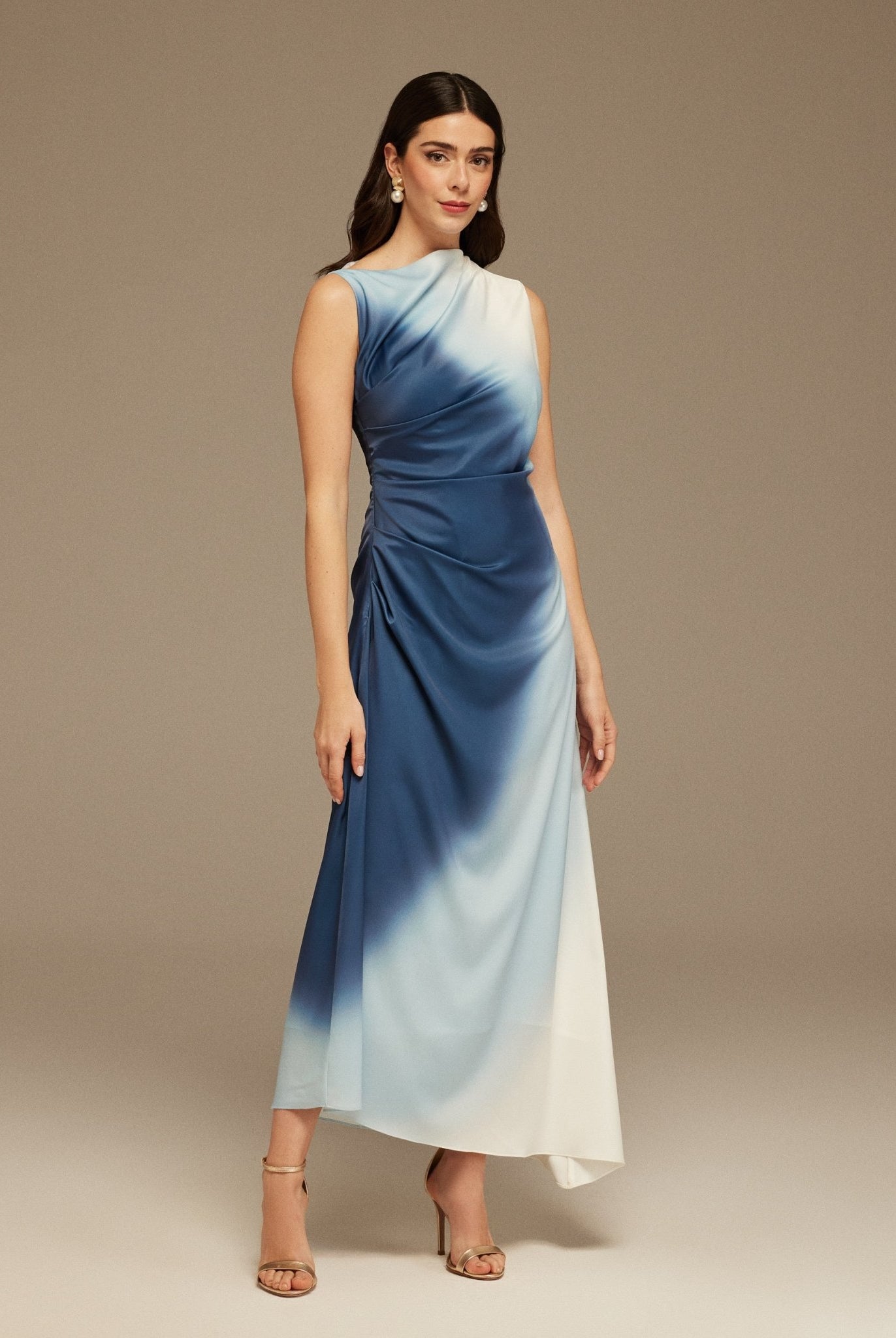 White Sleeveless Gathered Waist Maxi Dress - shopaleena