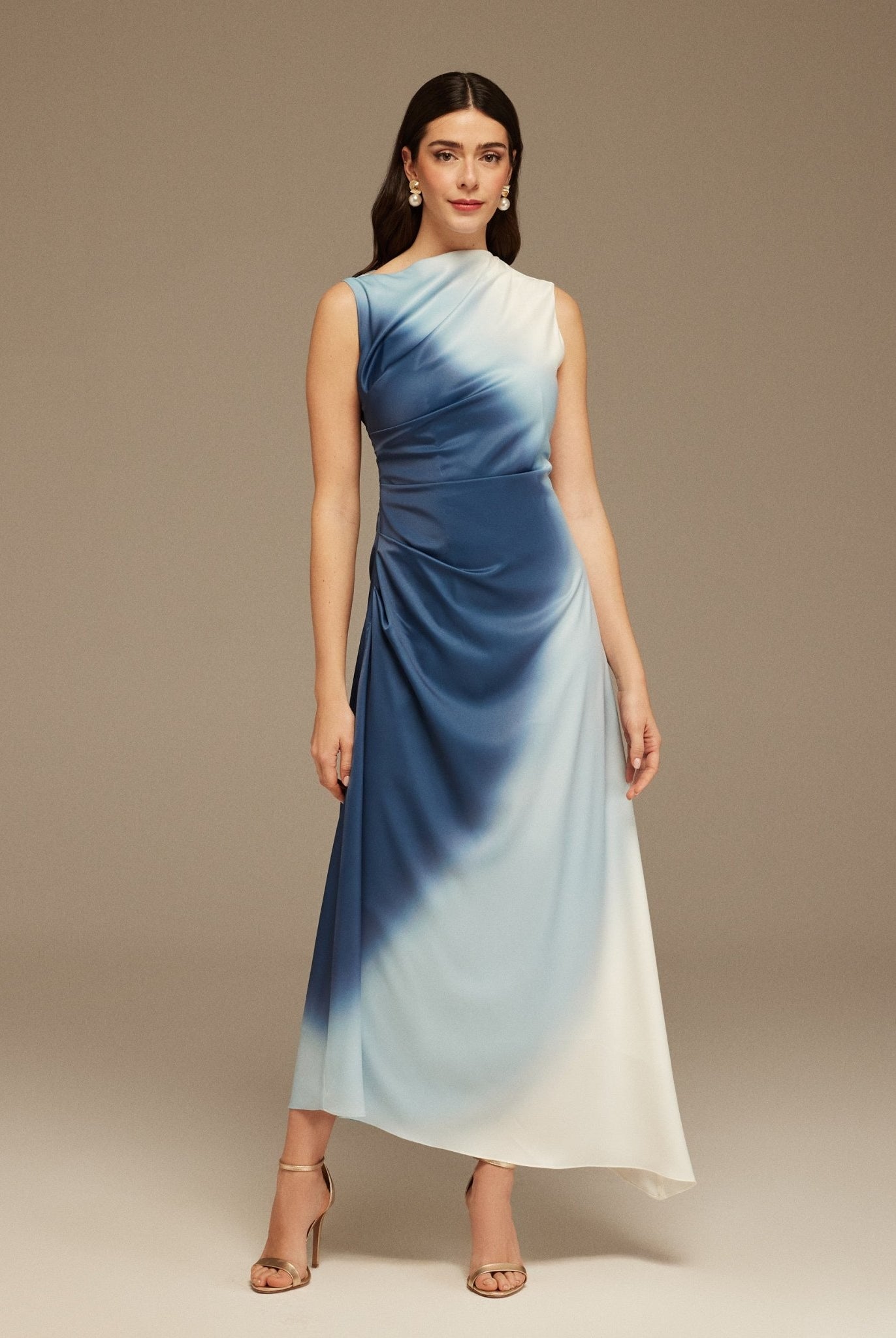 White Sleeveless Gathered Waist Maxi Dress - shopaleena