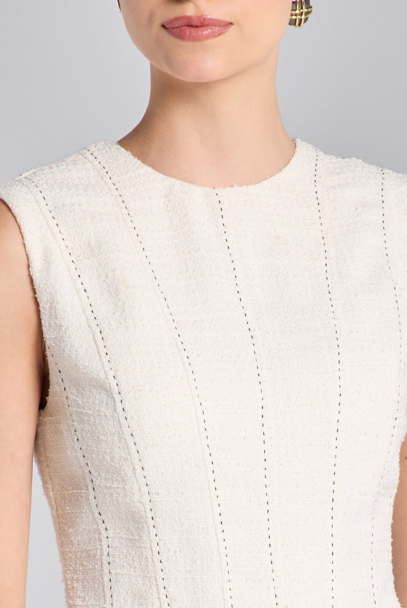 White Stitched A - line Twill Midi Dress - shopaleena