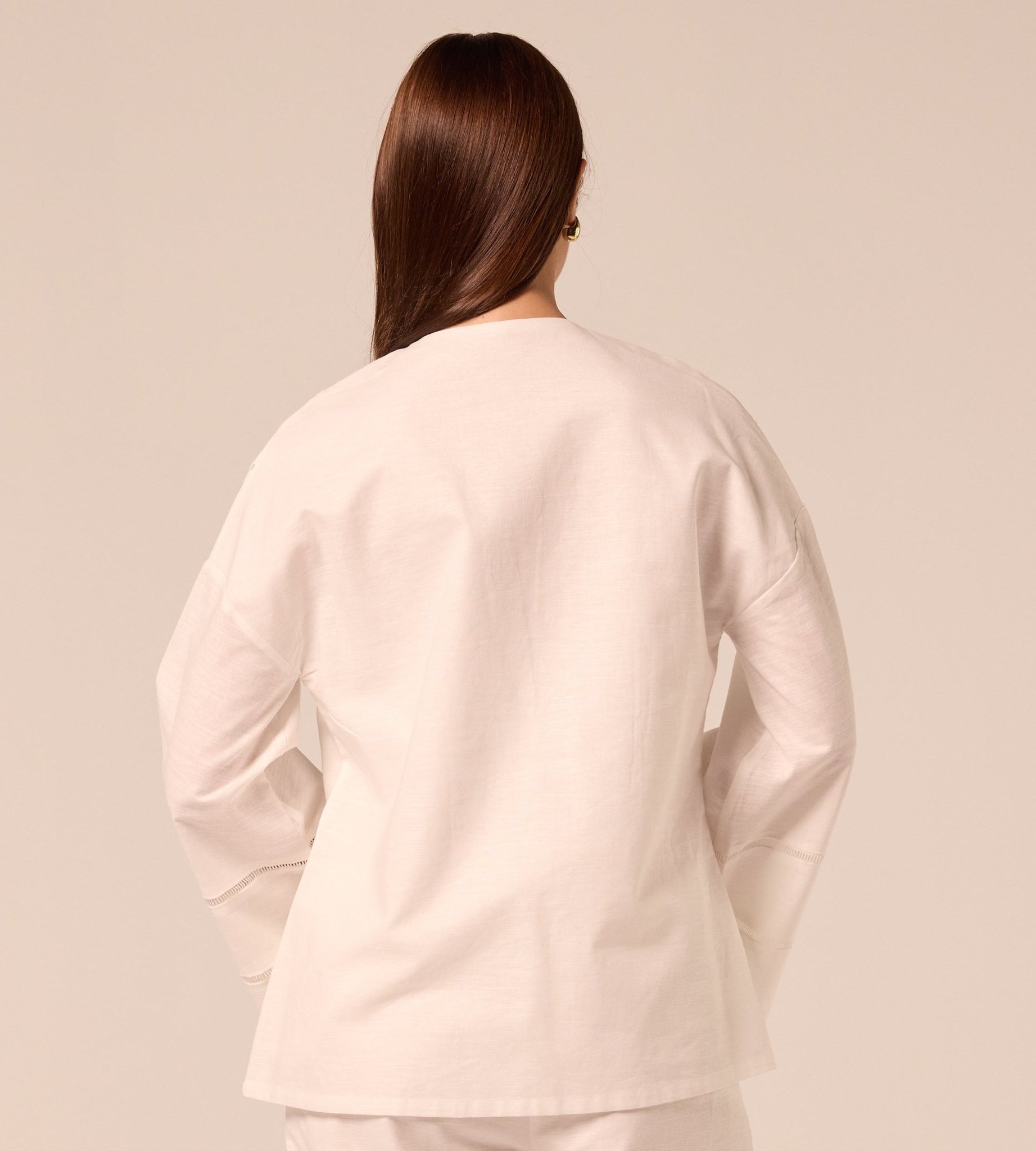White Tie-Front Cotton-Linen Shirt - shopaleena