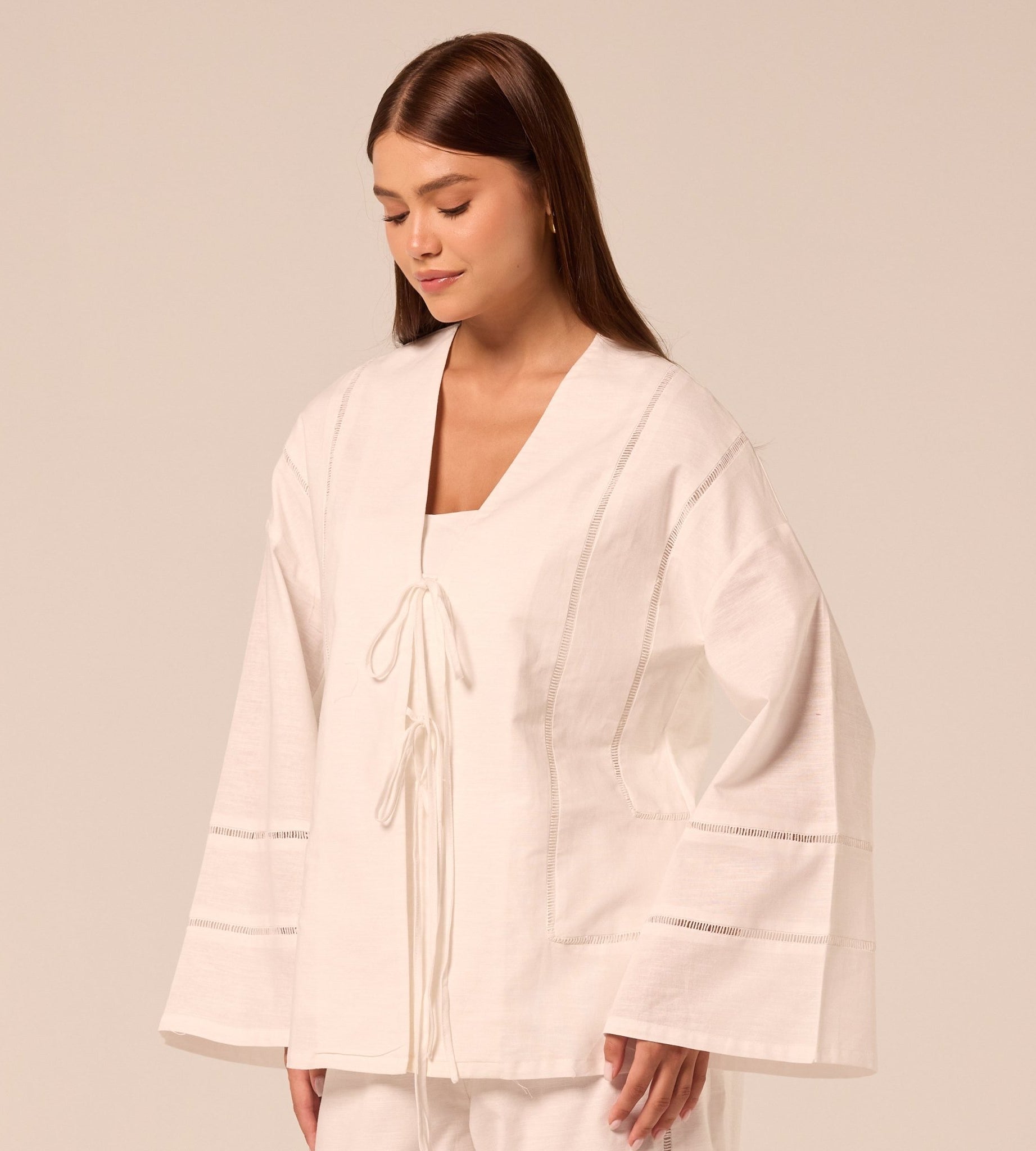 White Tie-Front Cotton-Linen Shirt - shopaleena
