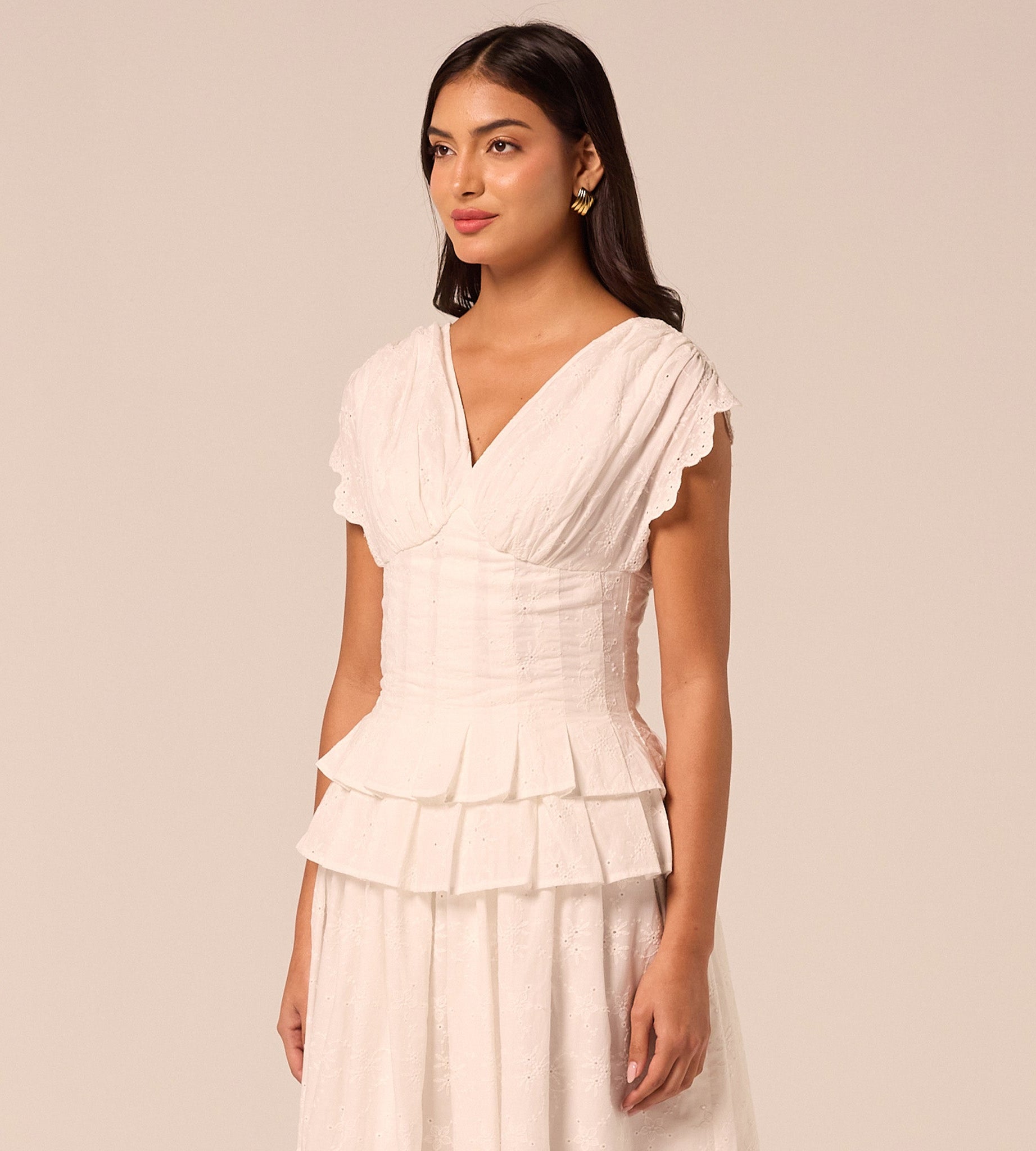 White V-Neck Lace-Trim Cotton Top - shopaleena