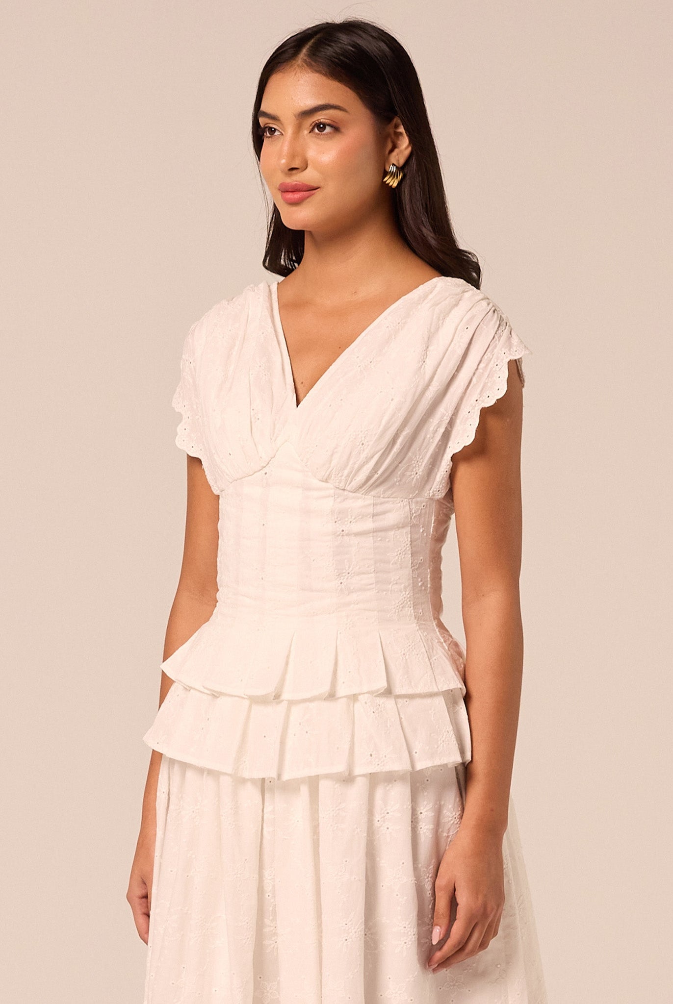 White V-Neck Lace-Trim Cotton Top - shopaleena