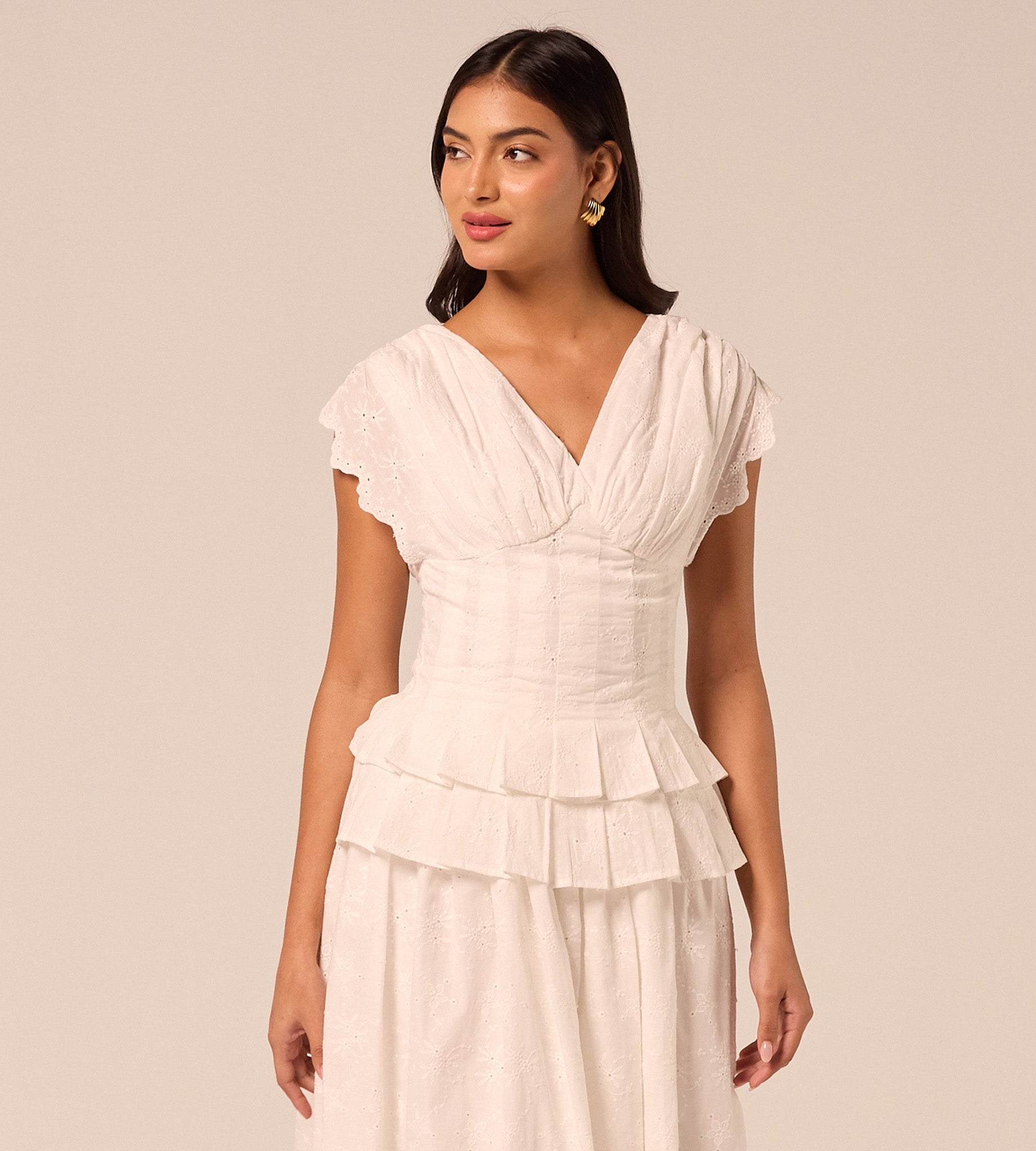 White V-Neck Lace-Trim Cotton Top - shopaleena