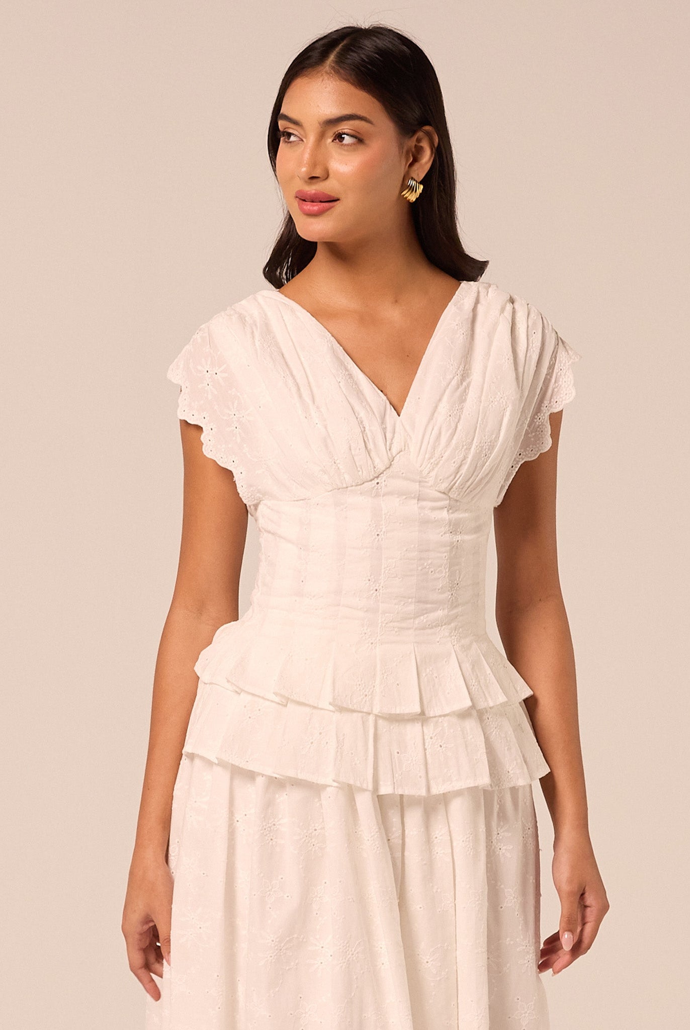 White V-Neck Lace-Trim Cotton Top - shopaleena