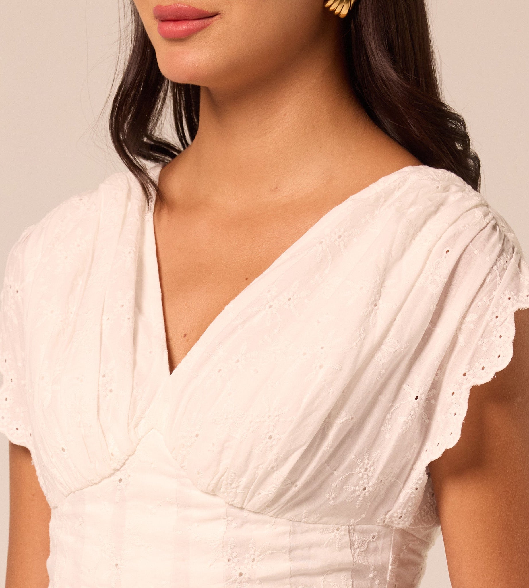White V-Neck Lace-Trim Cotton Top - shopaleena