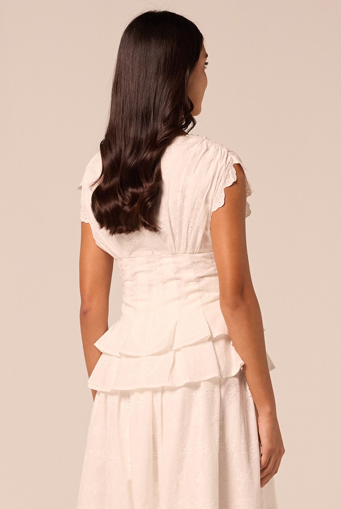 White V-Neck Lace-Trim Cotton Top - shopaleena