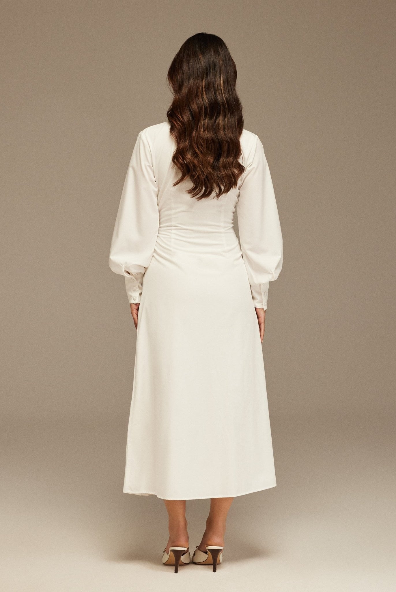 White Warped Dress Poplin With Pleats - shopaleena