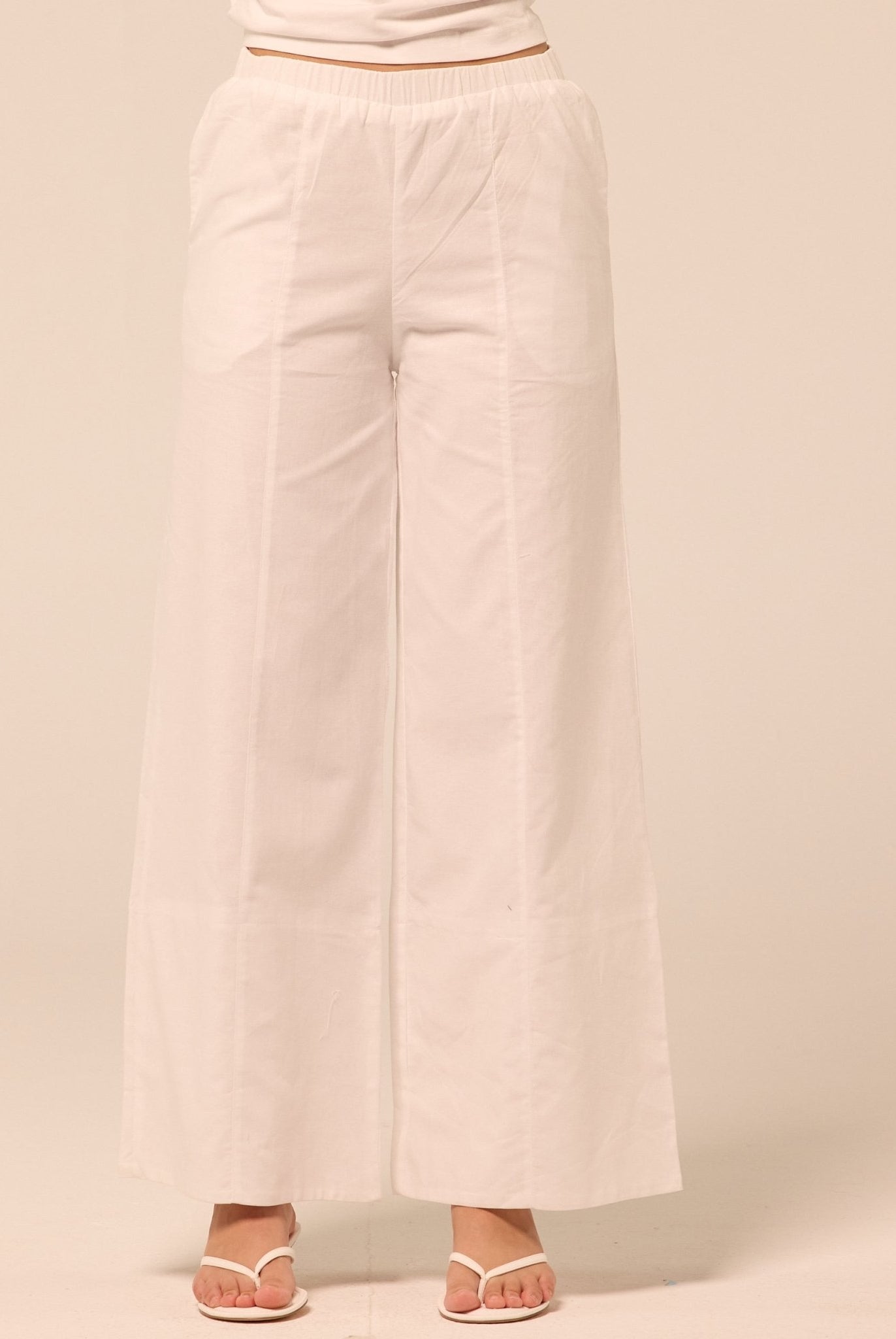 White Wide Leg Cotton-Linen Pants - shopaleena