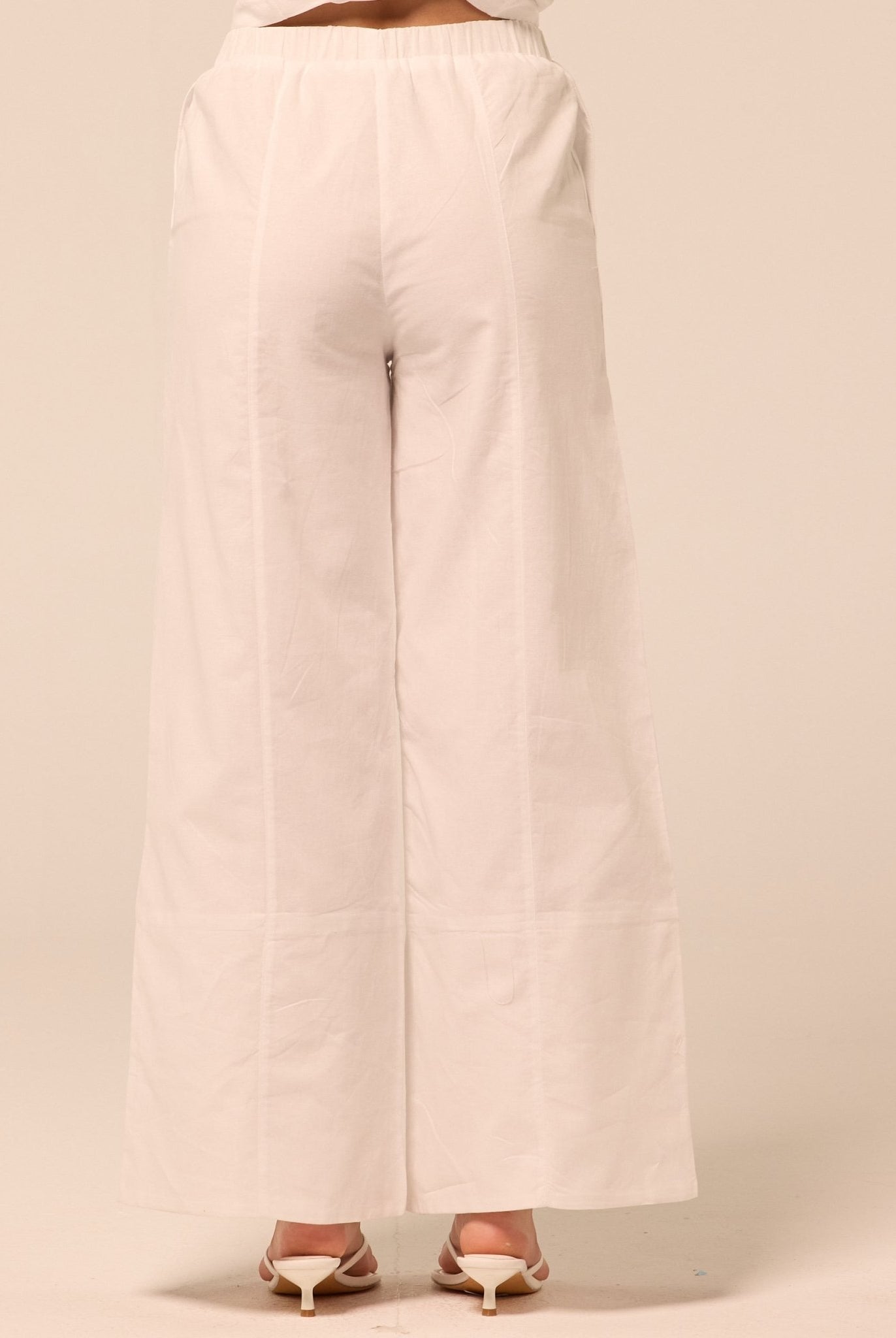 White Wide Leg Cotton-Linen Pants - shopaleena