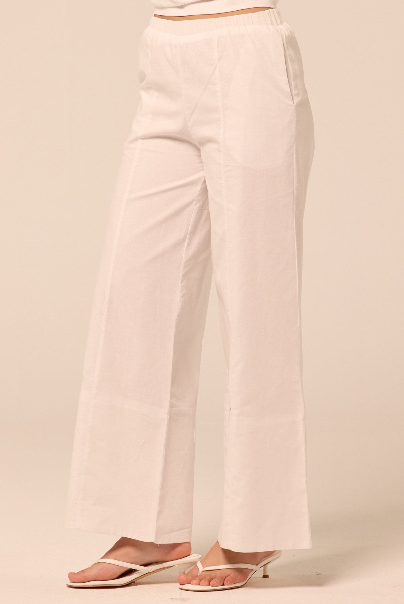 White Wide Leg Cotton-Linen Pants - shopaleena