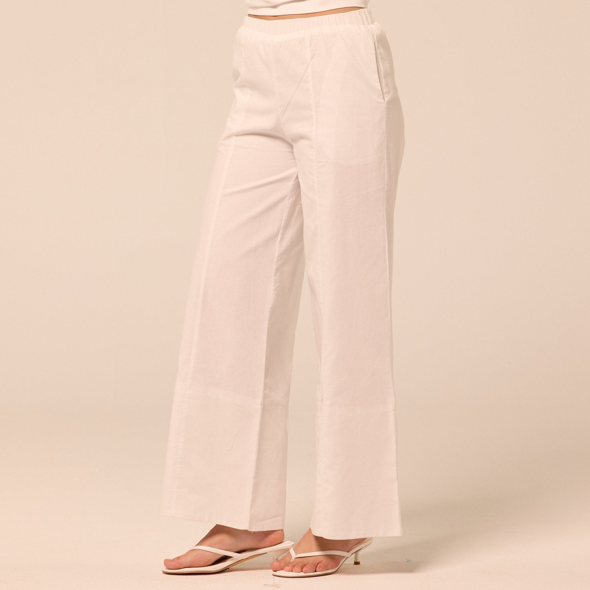 White Wide Leg Cotton-Linen Pants - shopaleena