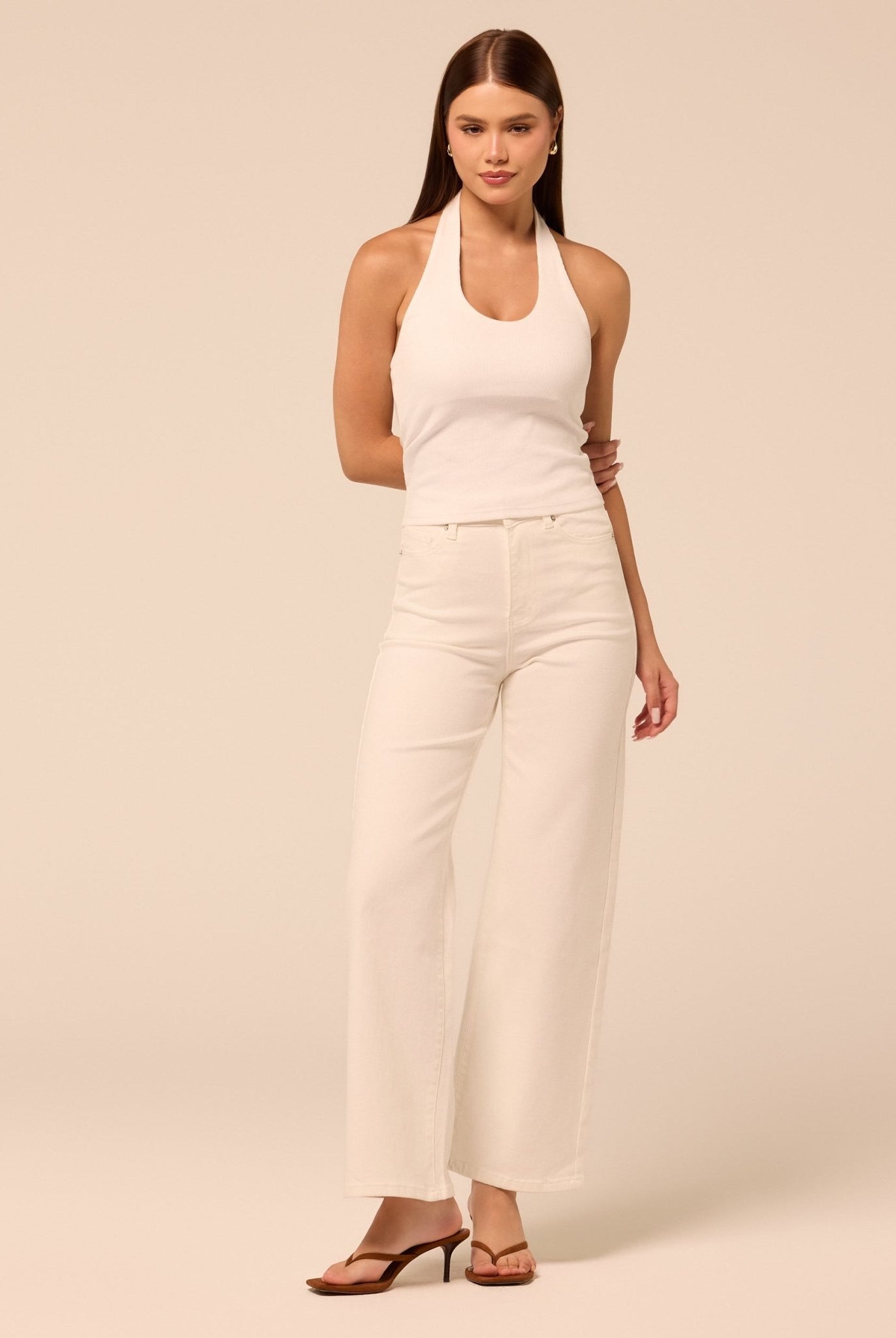White Wide Leg Jeans - shopaleena