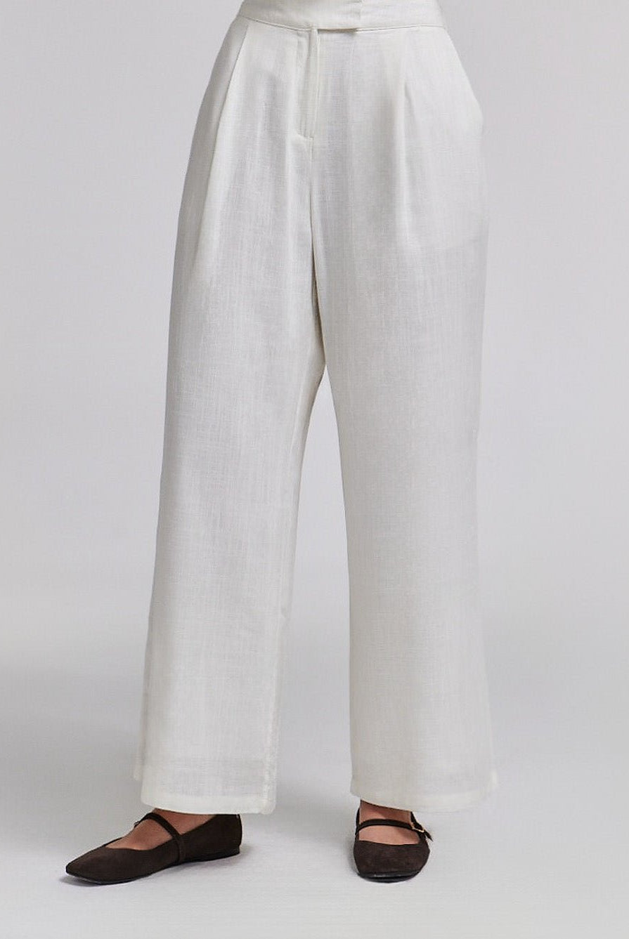 White Wide Leg Pants with Lining - shopaleena