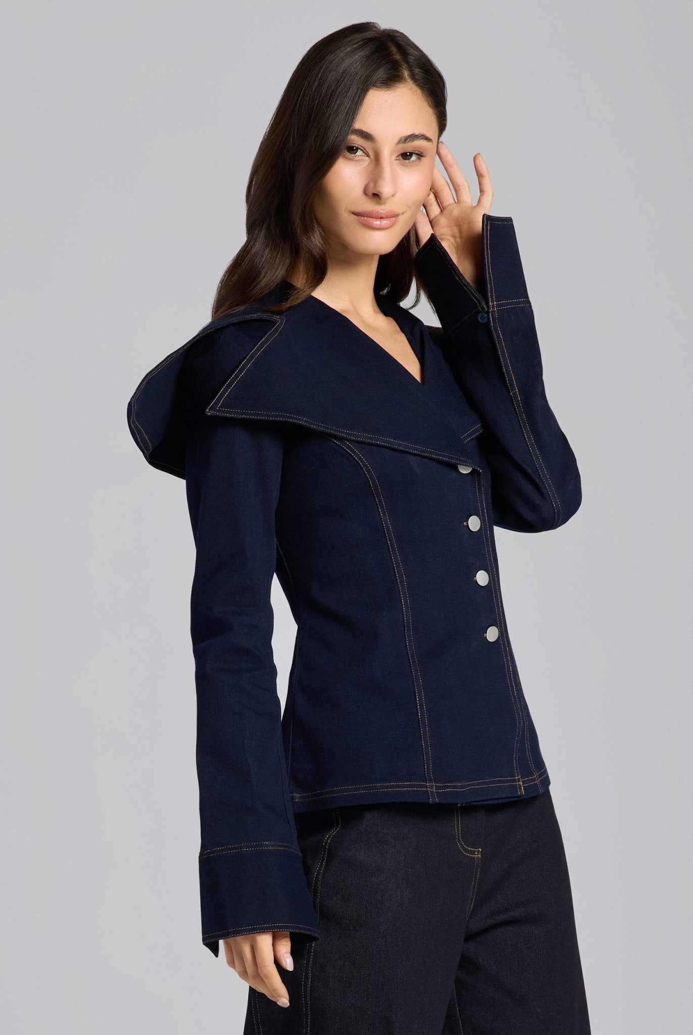 Wide Collar Denim Jacket - shopaleena