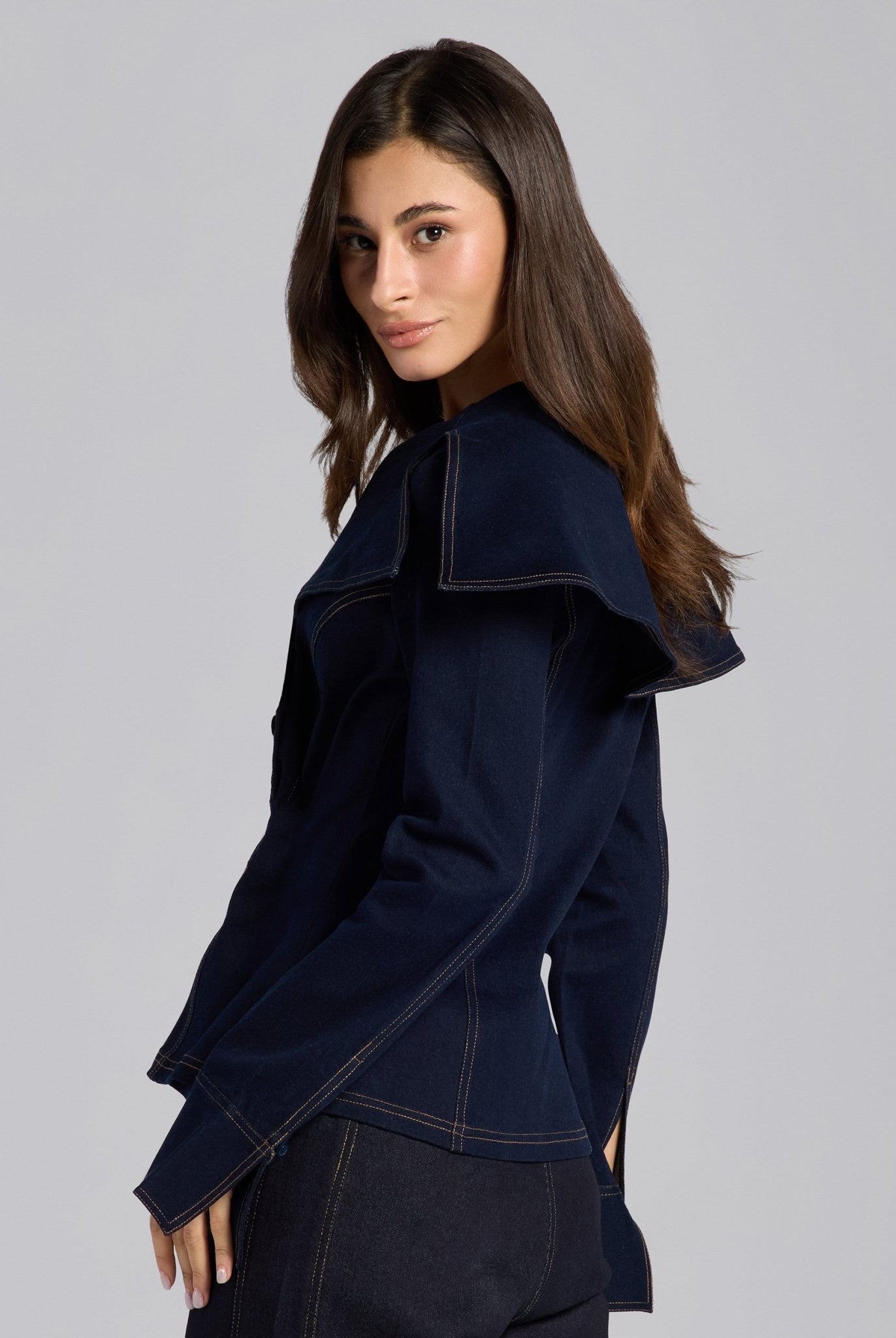 Wide Collar Denim Jacket - shopaleena