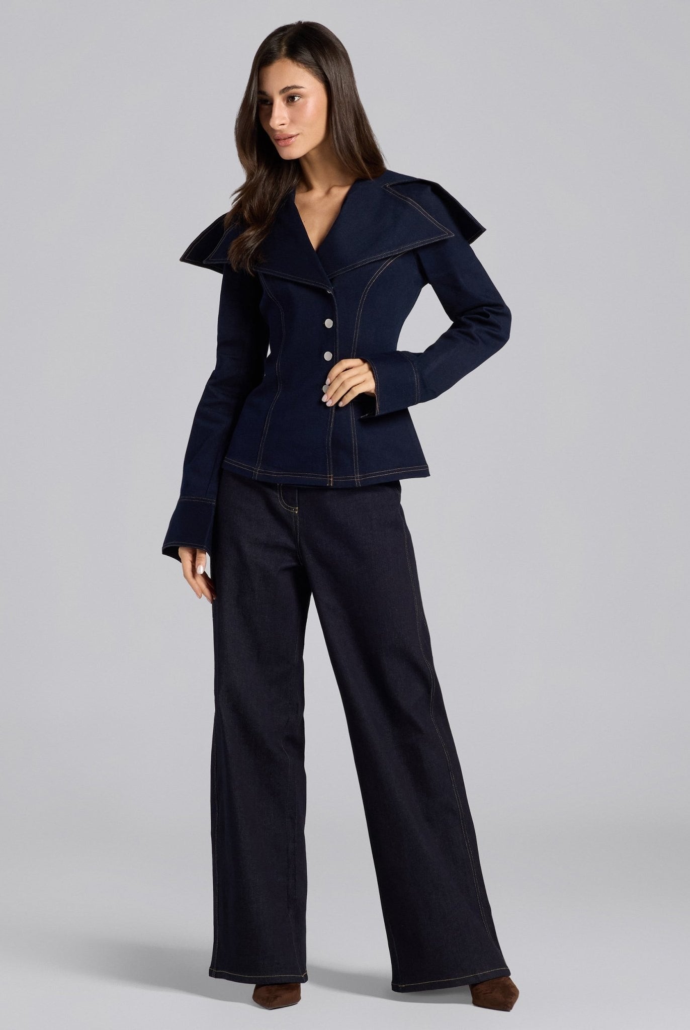 Wide Collar Denim Jacket - shopaleena