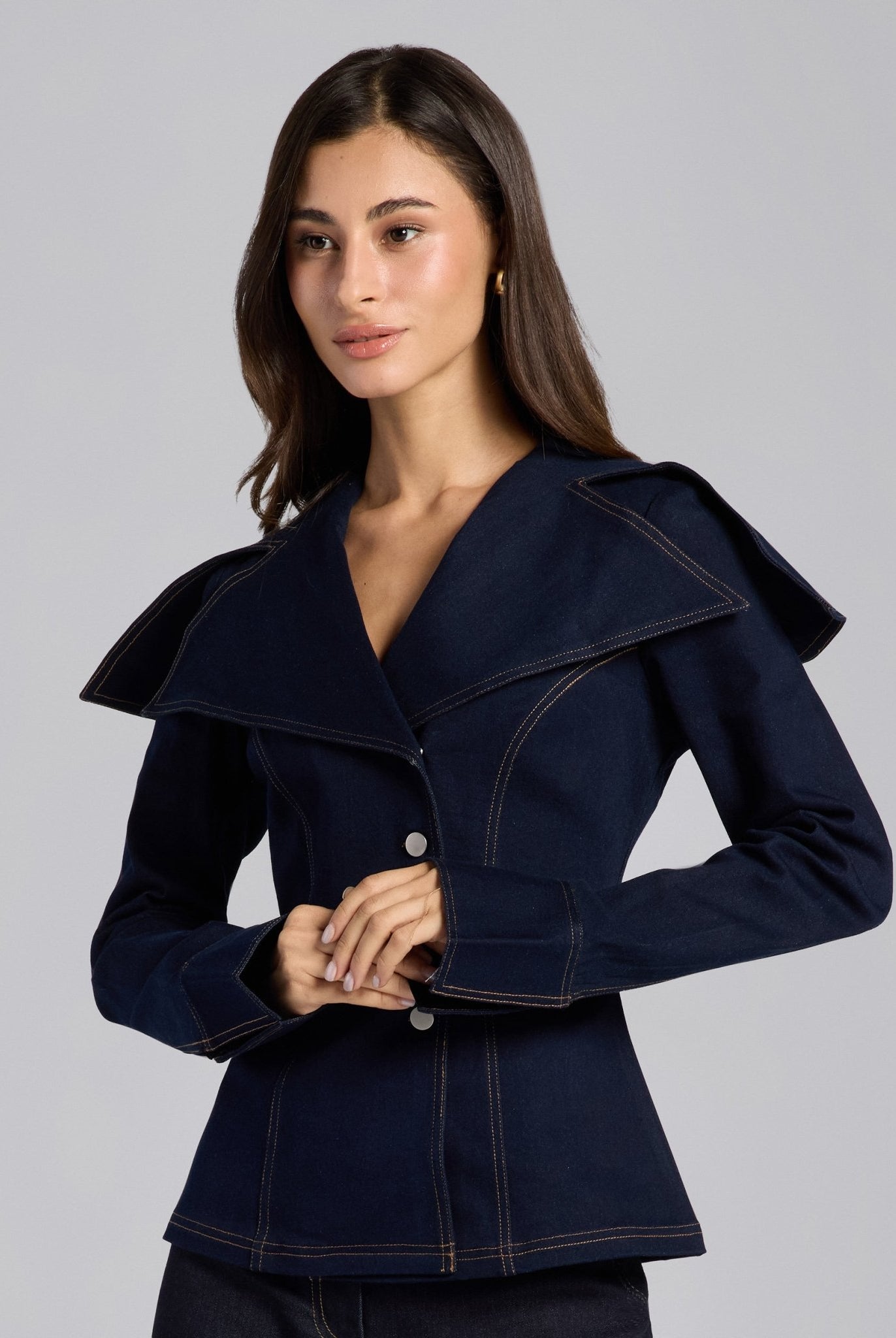 Wide Collar Denim Jacket - shopaleena