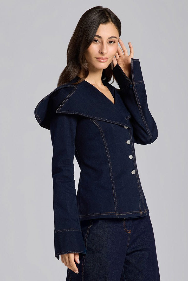 Wide Collar Denim Top - shopaleena