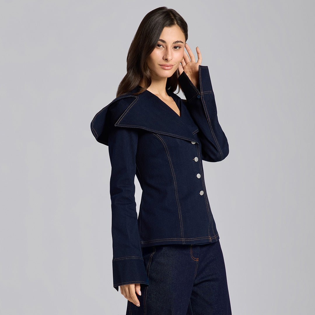 Wide Collar Denim Top - shopaleena
