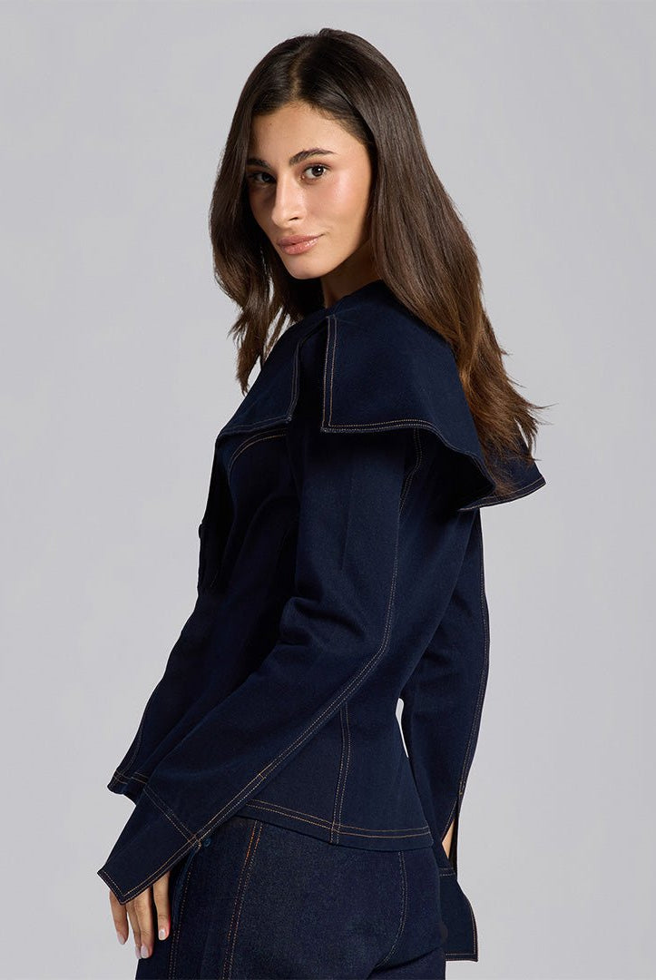 Wide Collar Denim Top - shopaleena