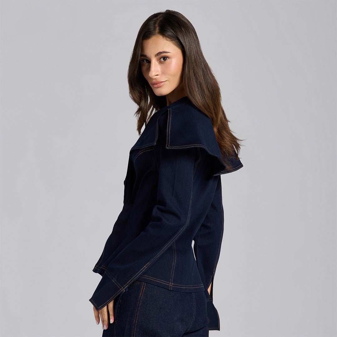 Wide Collar Denim Top - shopaleena
