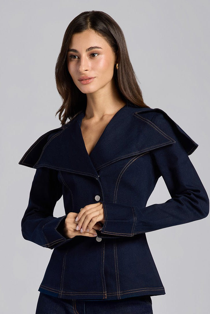 Wide Collar Denim Top - shopaleena