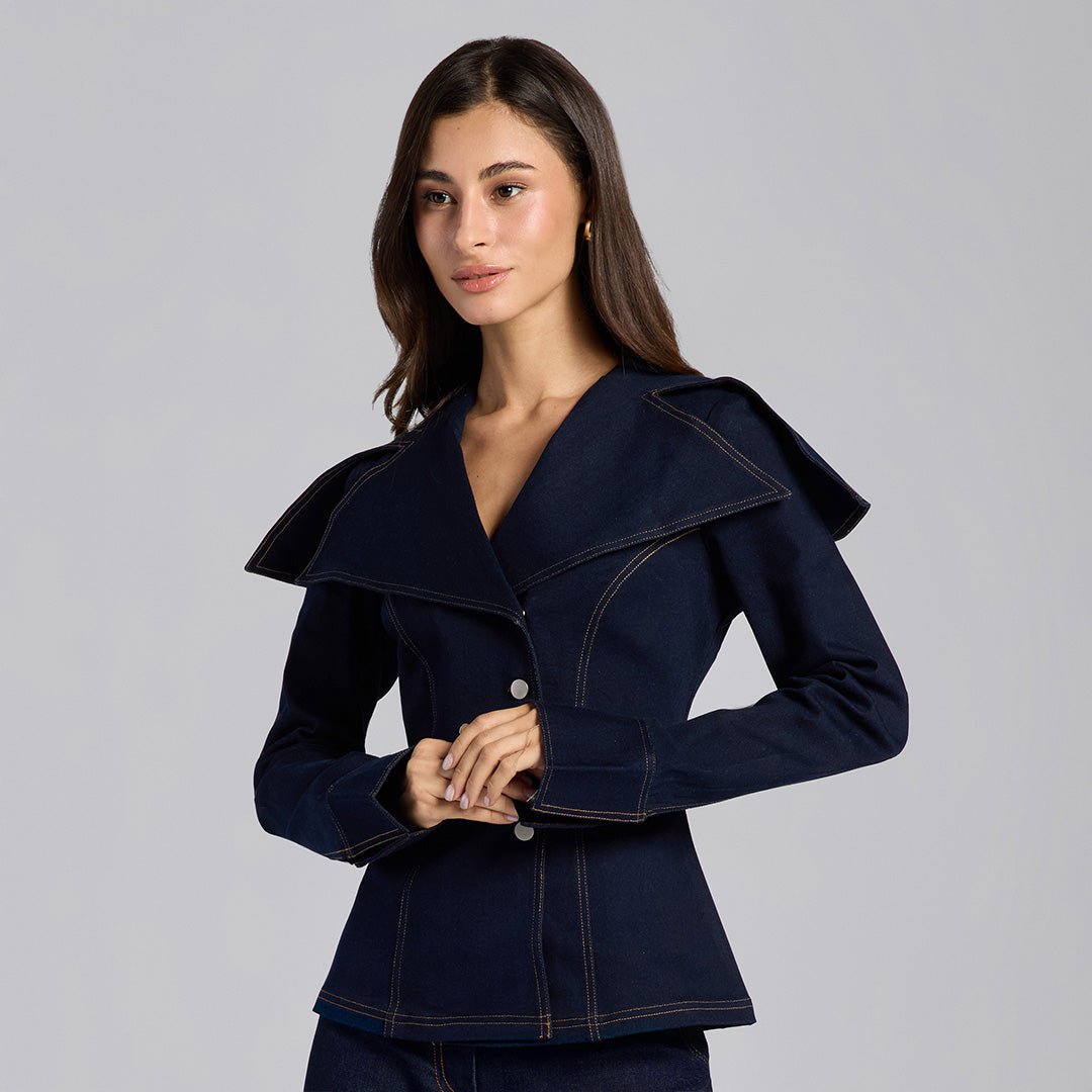 Wide Collar Denim Top - shopaleena