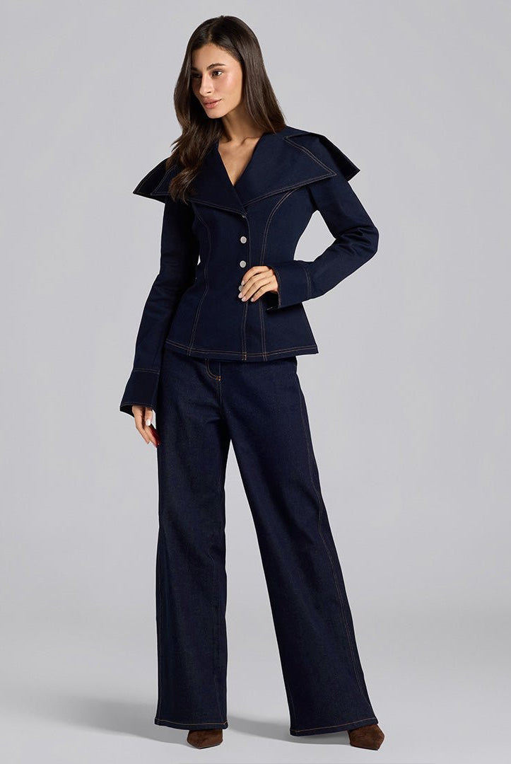 Wide Collar Denim Top - shopaleena