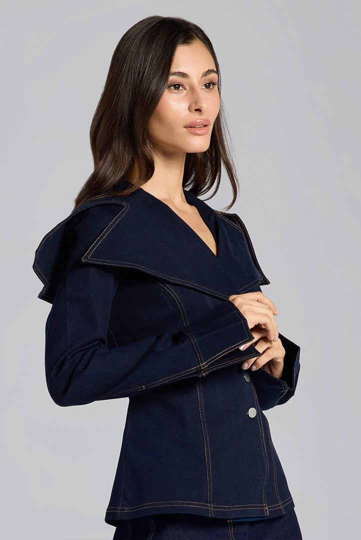 Wide Collar Denim Top - shopaleena