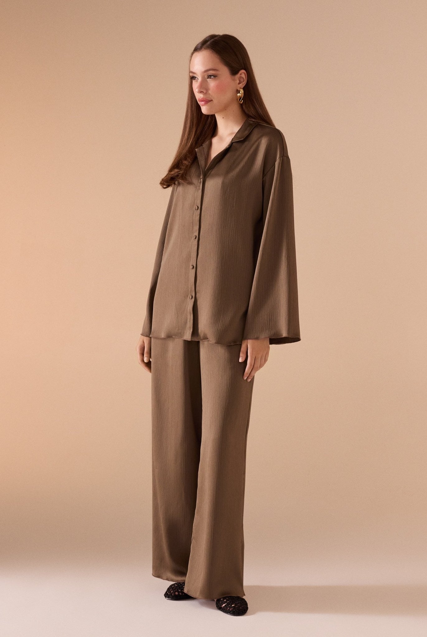 Wide Leg Brown Trouser - shopaleena