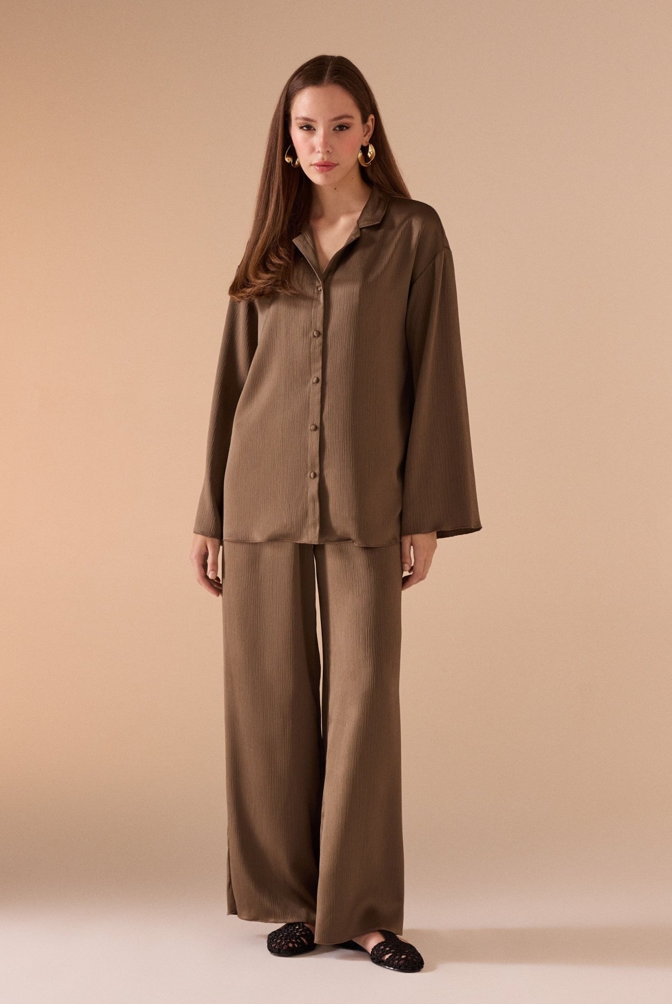 Wide Leg Brown Trouser - shopaleena