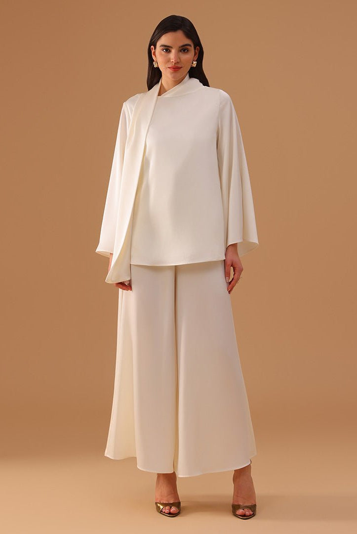 Wide - Leg High - Waist Pants in Ivory - shopaleena