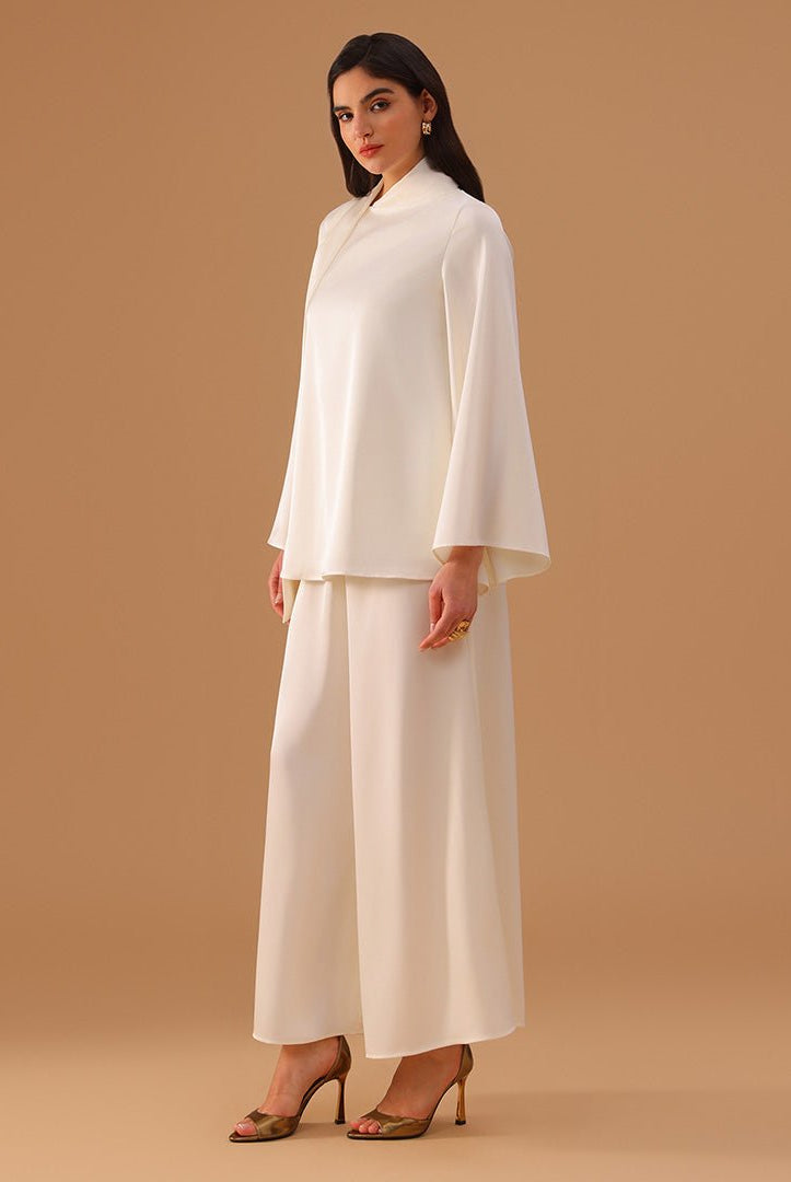 Wide - Leg High - Waist Pants in Ivory - shopaleena