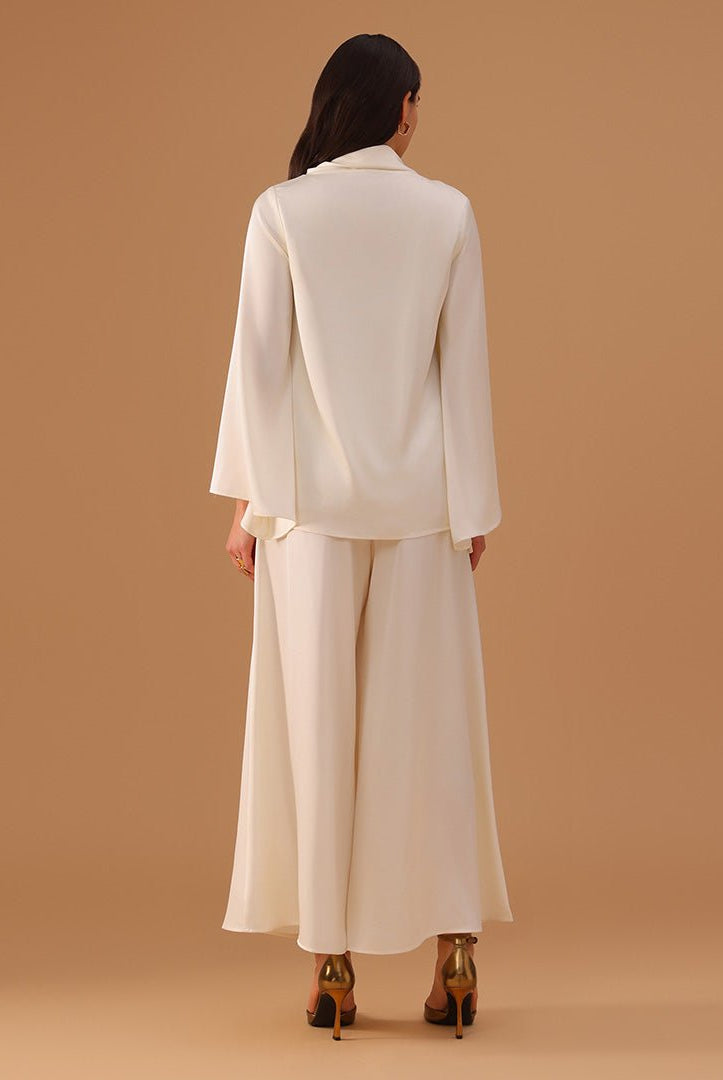 Wide - Leg High - Waist Pants in Ivory - shopaleena