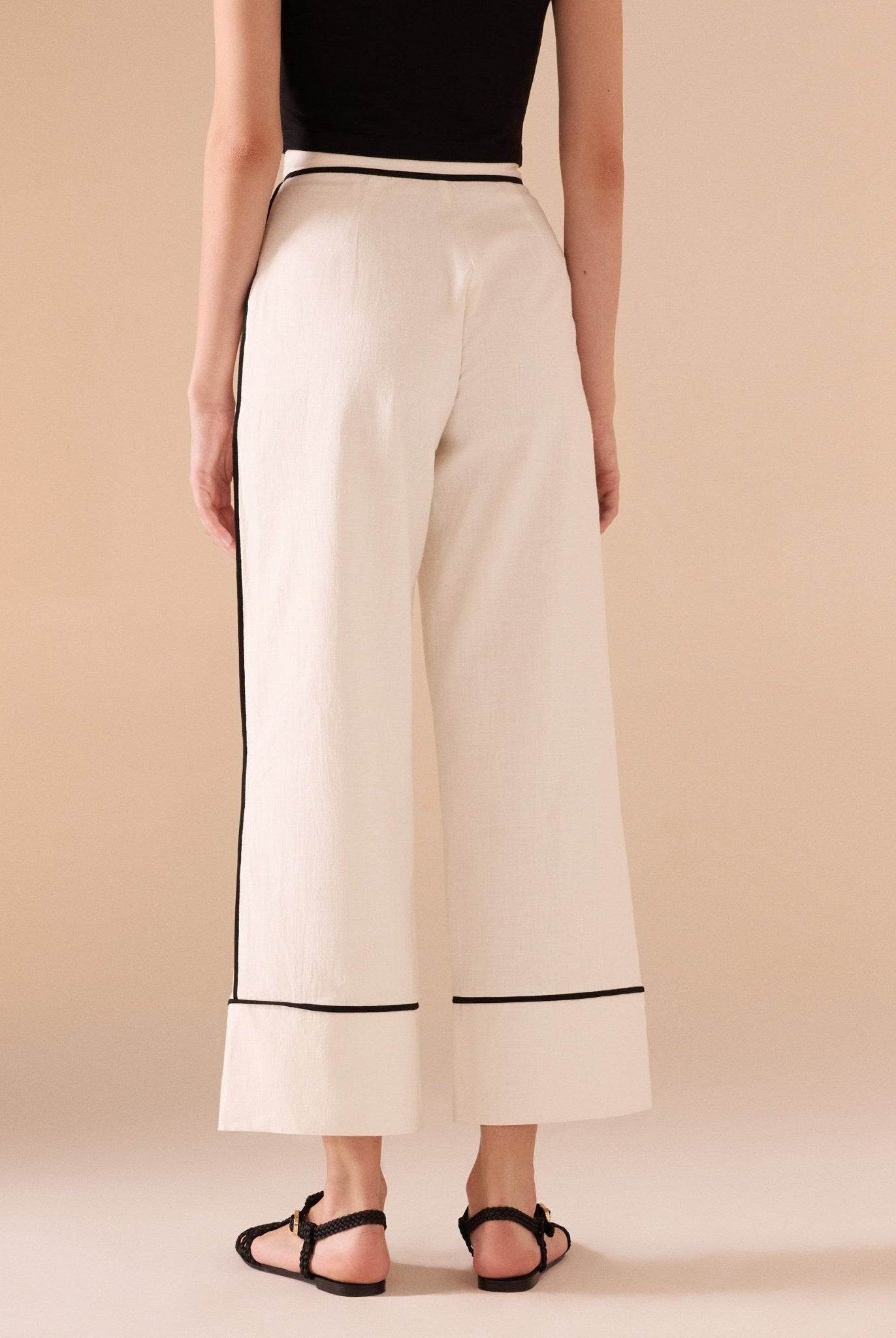 Wide Leg Pants With Black Lines - shopaleena
