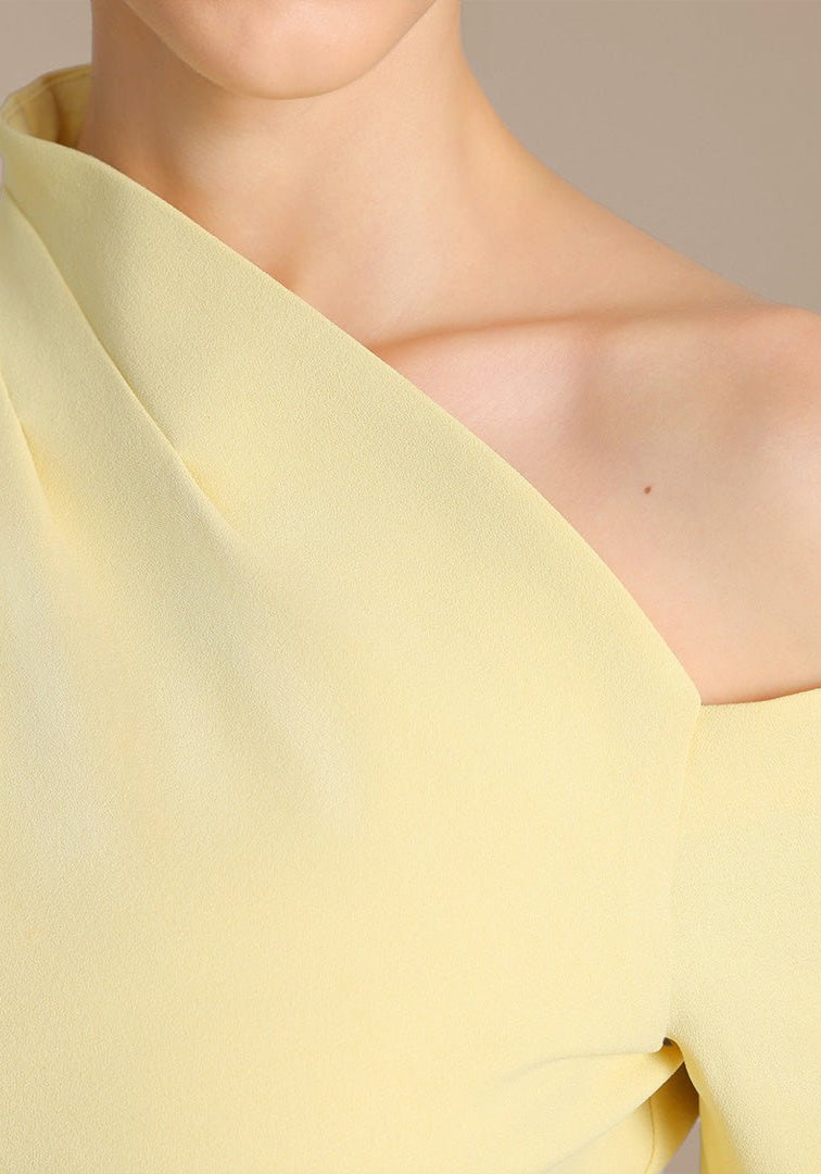 Yellow Bare shoulder Crepe maxi dress - shopaleena