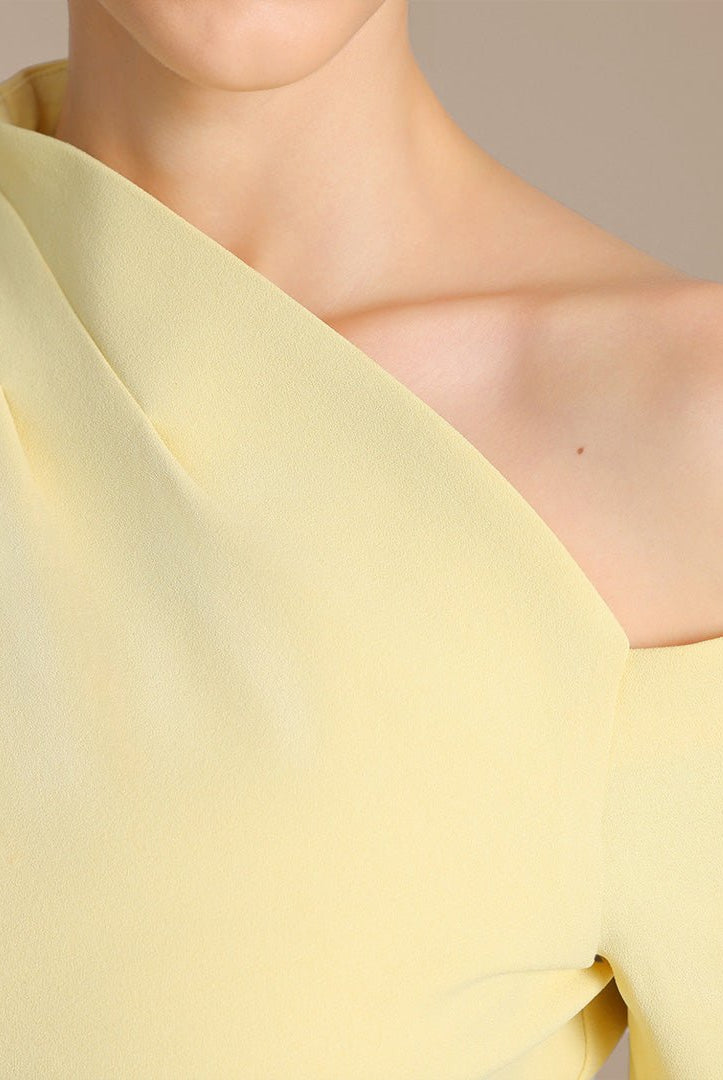 Yellow Bare shoulder Crepe maxi dress - shopaleena
