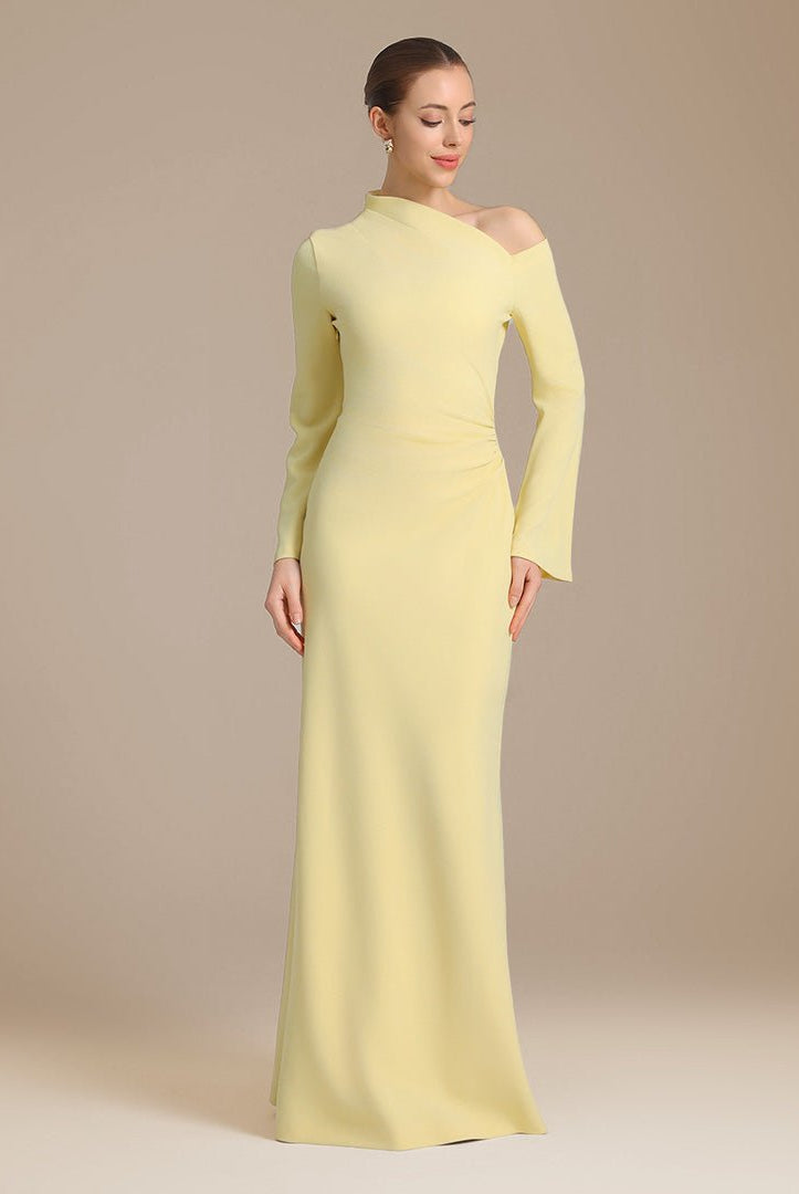 Yellow Bare shoulder Crepe maxi dress - shopaleena
