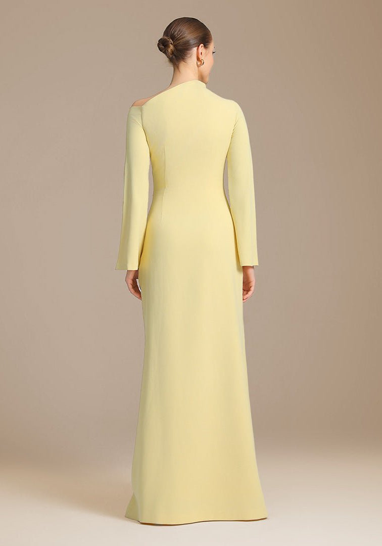 Yellow Bare shoulder Crepe maxi dress - shopaleena
