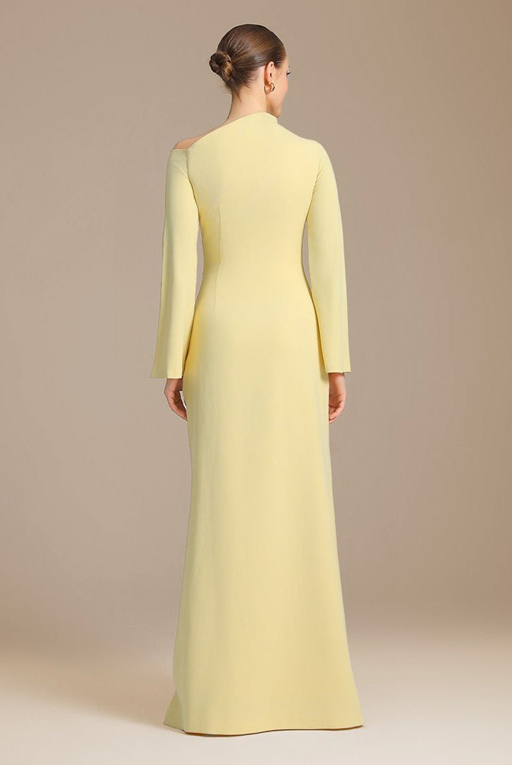 Yellow Bare shoulder Crepe maxi dress - shopaleena