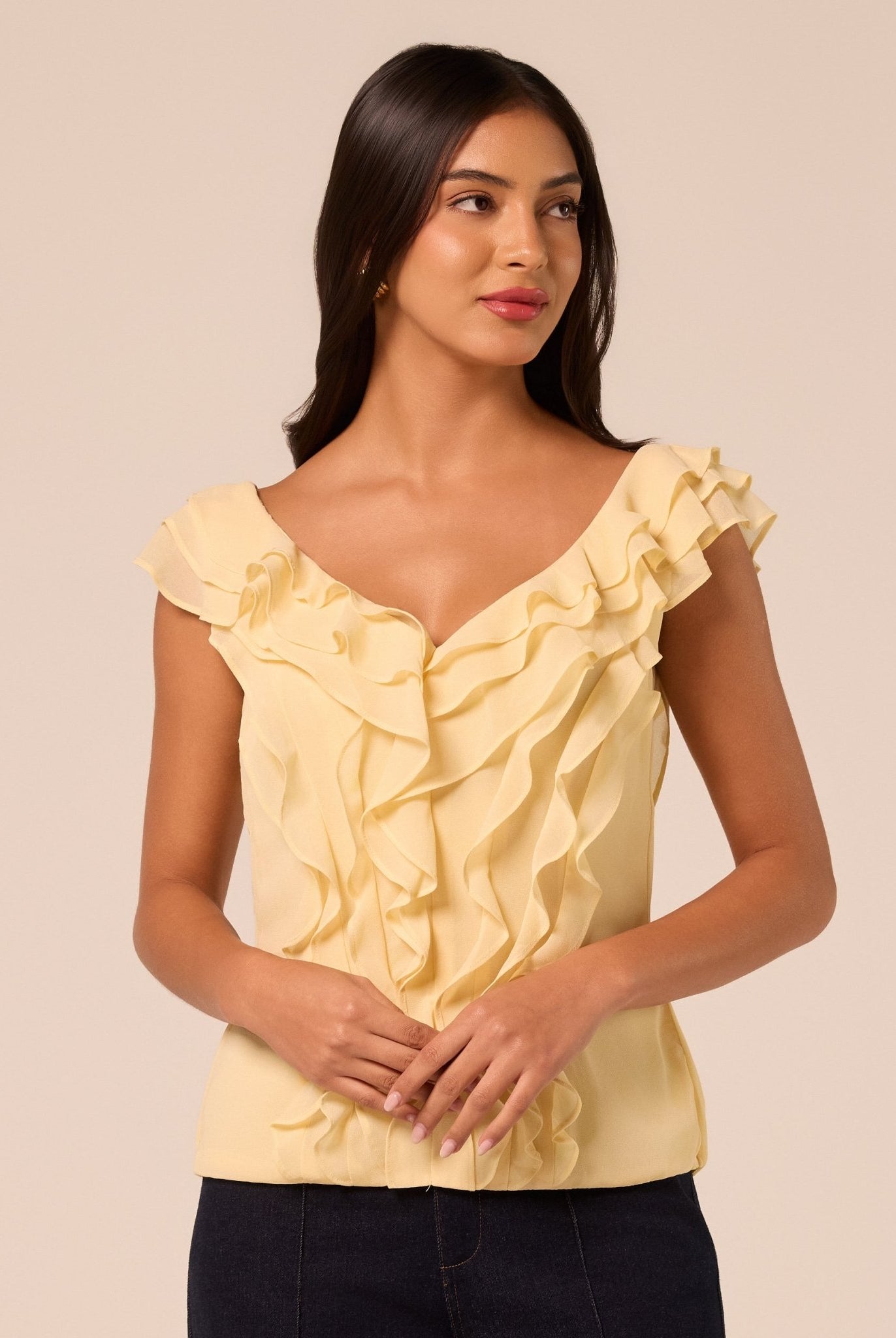 Yellow Cascade Ruffle Chiffon Top - shopaleena