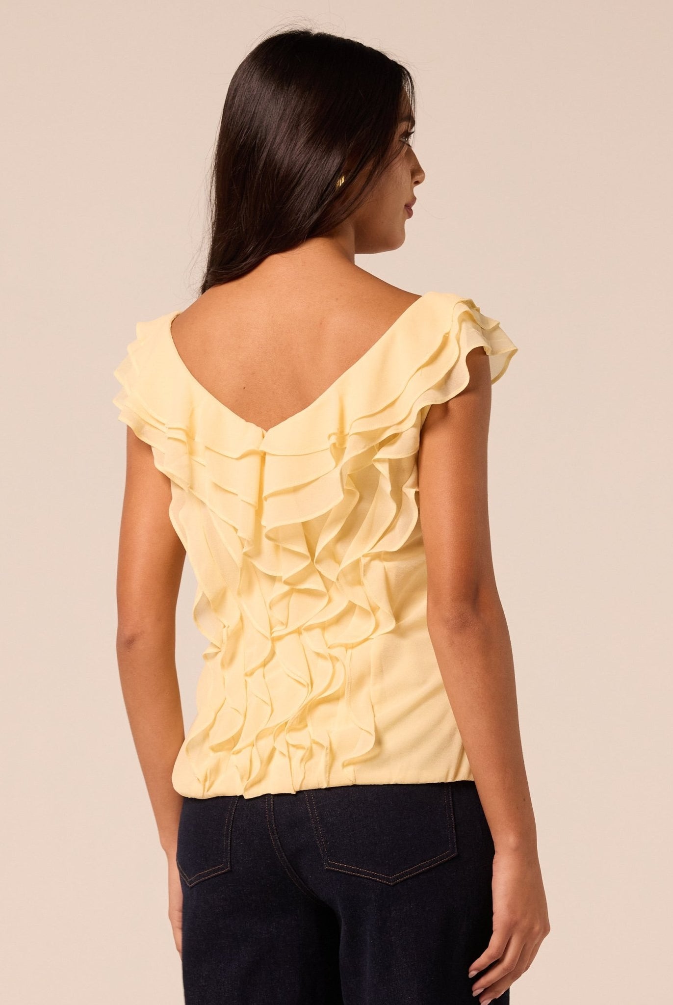 Yellow Cascade Ruffle Chiffon Top - shopaleena