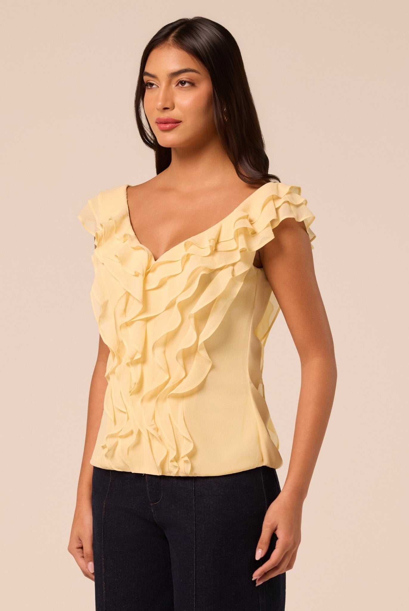 Yellow Cascade Ruffle Chiffon Top - shopaleena