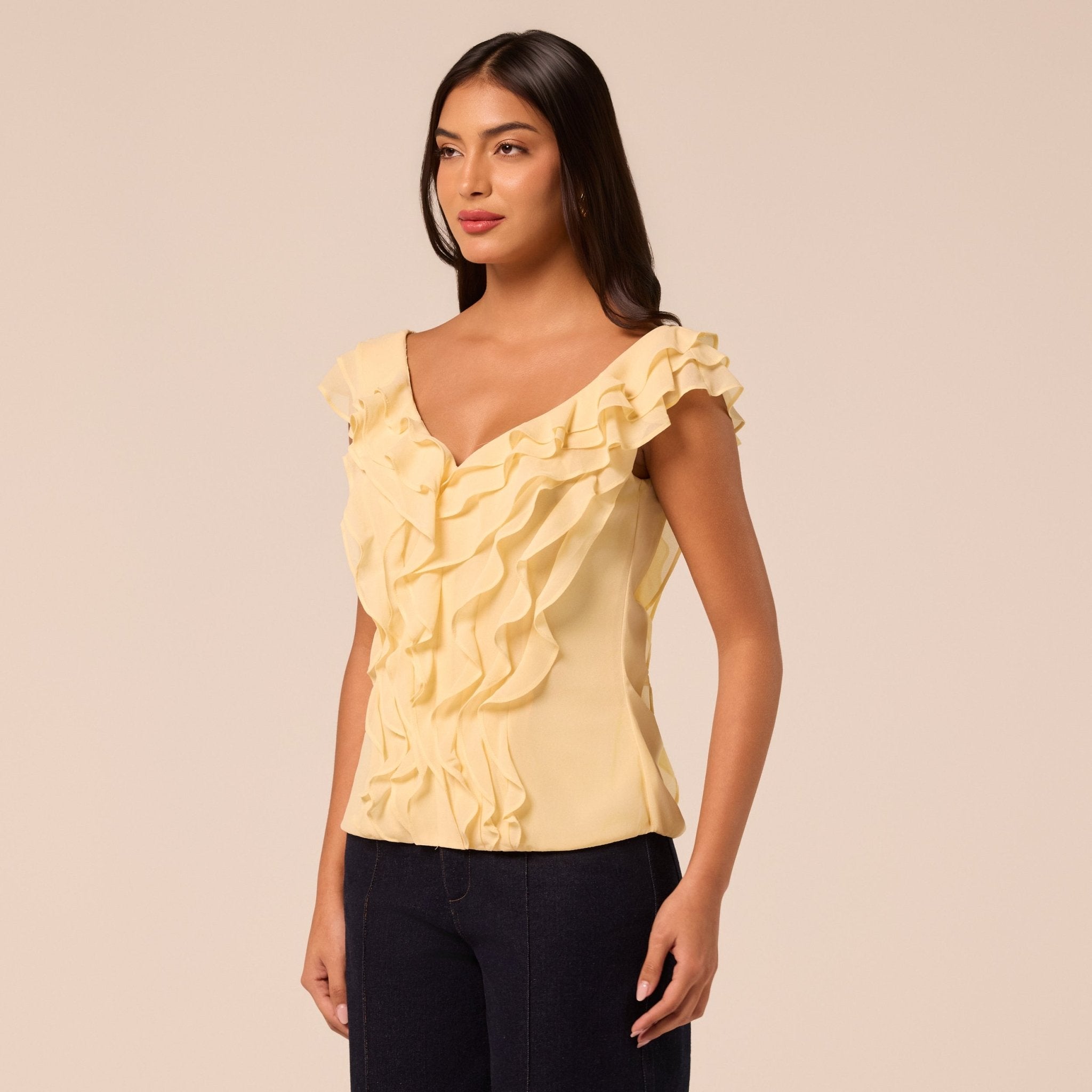 Yellow Cascade Ruffle Chiffon Top - shopaleena